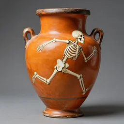 skeletons running painted on a roman jar, orange theme, 8k resolution, sodium light