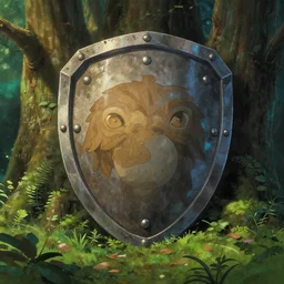big shield is in the fantasy forest, by ghibli, pixar, disney, dark, albert bierstadt, 4 k, high detail
