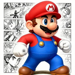 mario manga panel, highly detailed, 8k, shading