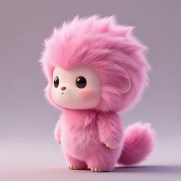 high quality 3 d render hyperrealist very cute small tardiradiant, plush mascot, long spiky fluffy smooth hair, photo from the side, pink fluffy fur, vray, smooth background, artstation, ultra detailed