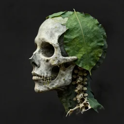 a womans face in profile made of leaf skeleton in the style of the beeple and wlop, octane render, trending in art station, charcoal, beautiful
