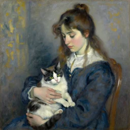 woman and her cat, impressionist painting
