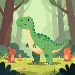 an illustration of a dinosaur 5 3 3 9 in the woods, trending on artstation, central composition, very cartoon, shape focus, high detailed, by anton fadeev 0 kg 1