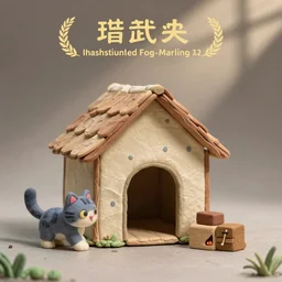 a cat making a dog house, claymation