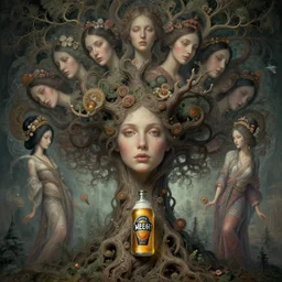 breathe into euphoria, alterd carbon, madison beer, half - woman half - tree, many heads fractal infinite, geisha, dreamy ethereal vibe,, atmospheric, detailed intricate render, fibbonacci, detailed illustration, hd, 4 k, digital art, overdetailed art, surrealistic, by greg rutkowski, by loish, laura sava, slavic traditional trending on artstation, deviantart