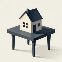 a house, shaped like a table, abstract art