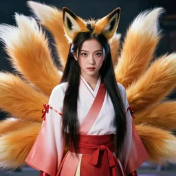 an ultradetailed full portrait of kurama the fox demon 8 tails pokemon, jisoo blackpink, by tian zi trending on artstation : 1. 7, cinematic lights, thomas kinkade, 4 k octane render