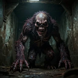 creepy monster lurking in a dingy basement, highly detailed, epic lighting, hyper photorealism, low angle, trending on artstation 8 k