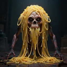 spaghetti monster. atmospheric lighting. highly detailed concept art by greg rutkowski.