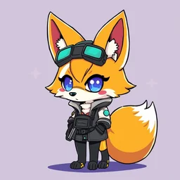 a cyberpunk anthropomorphic fox with a fluffy tail!!!, comic art, trending on furaffinity, cartoon, kawaii, backlighting, by kawacy, chibi, pastel
