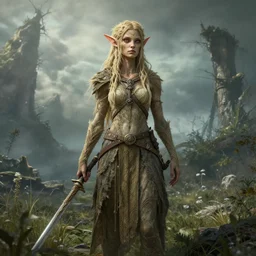 highly detailed elden ring portrait photo of a dryad in a scenic dystopian environment, hyperrealistic illustration by william didier - pouget