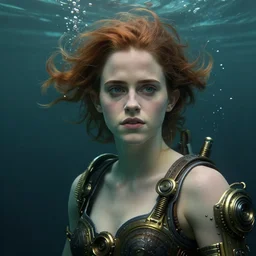 underwater bioshock steampunk biopunk portrait of emma watson, au naturel, hyper detailed, digital art, trending in artstation, cinematic lighting, studio quality, smooth render, unreal engine 5 rendered, octane rendered, art style by klimt and nixeu and ian sprigger and wlop and krenz cushart.