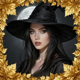 golden leaves at frame border, creative composition for a book cover, moon, beautiful portrait painting by jeremy mann, a female witch absurdly beautiful, elegant, ultrafine hyperrealistic detailed face illustration by wlop and artgerm and greg rutkowski, intricate linework, sharp focus, smooth, octopath traveler, final fantasy, unreal engine, dramatic lighting, ethereal, 8 k