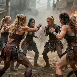 warrior women meet up to fight to the death, realistic, 8 k, extremely detailed, cgi, trending on artstation, hyper - realistic render, 4 k hd wallpaper, premium prints available, by greg rutkowski