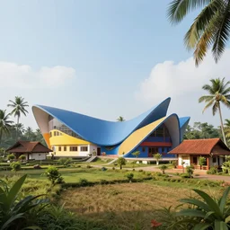 kerala village, architecture by zaha hadid, sharp focus, wide shot, trending on artstation, masterpiece, by greg rutkowski, by ross tran, by fenghua zhong, octane, soft render, ultrarealistic, colorful, cinematic