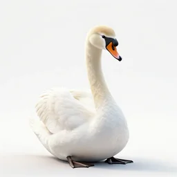 cute swan, clean 3d render, full body, isolated on a pure white background, centered, entire subject in frame, sharp focus, soft studio lighting