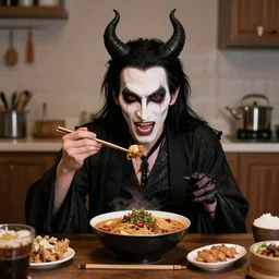 satan doing a mukbang