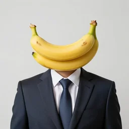 a person with a banana head wearing a business suit