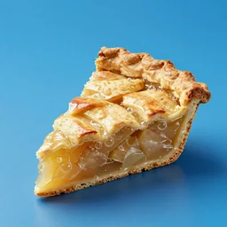 1 thick slice of apple pie floating on a blue background, chesley bonestell, vincent di fate, golden crust