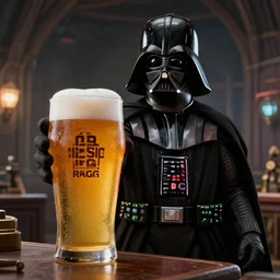 darth vader rising a pint beer in a tavern in the star wars movie, hyperrealistic, unreal engine, octane render, 4 k, detailed, studio lighting,