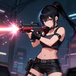 ! dream badass anime girl and her laser rifle, shooting laser