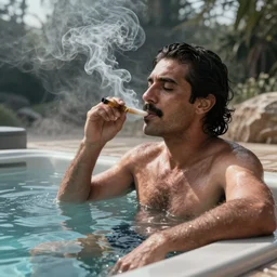 borat smoking a joint in a hot tub