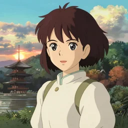anime art full body portrait character nausicaa by hayao miyazaki concept art, anime key visual of elegant young female, short brown hair and large eyes, finely detailed perfect face delicate features directed gaze, valley of the wind and mountains background, trending on pixiv fanbox, studio ghibli, extremely high quality artwork by kushart krenz cute sparkling eyes kyoto animation scenery sunset