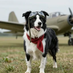 a border collie as a ww1 era pilot with pilot goggles and scarf, artstation