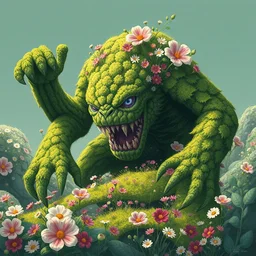 a beautiful terrifying monster made of moss and flowers. clean cel shaded vector art. shutterstock. behance hd by lois van baarle, artgerm, helen huang, by makoto shinkai and ilya kuvshinov, rossdraws, illustration, art by ilya kuvshinov
