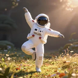 astronaut dancing in field, pixar, smooth edges, perfect detail, elegant, smooth, sunny