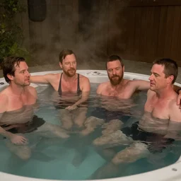 Walter White and Jesse Pinkman chilling in a hot tub, five feet apart cause they're not gay
