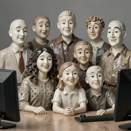 family with actor's ceramic masks watching tv, style of paolo roversi, 8 k, sharp focus, soft light, volumetric lighting, highly detailed realistic, refined, artstation
