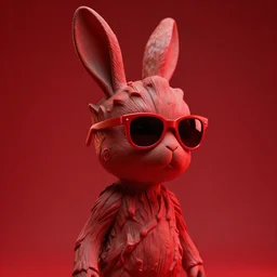 rabbit groot as marble statue, red sunglasses, in red background, soft red texture, red realistic 3 d render, high red lights, 4 k, high detailed photography red, 5 0 mm lens, rich red colors, smooth gradients, depth of field, cinematic, hyper realism, high detail, octane render, red lights