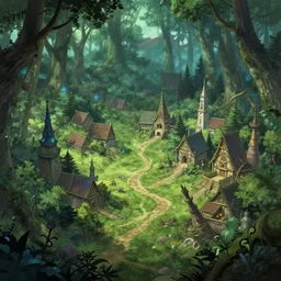 an ivory elven village deep in a lush magical forest, anime, a fantasy digital painting by Greg Rutkowski and James Gurney, trending on Artstation, highly detailed