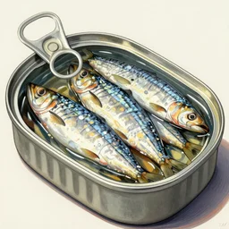 sardine in a can, extremely detailed masterpiece, illustration, colorful, by michael sowa and craig brunmfield,