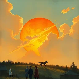 the sun. beautiful, realistic painting by mucha and kuvshinov and bilibin and malevich. synthwave watercolor, thick lining, manga, soviet realism