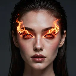 kerli koiv as a fire queen flaming eylashes, darkwave, darksynth, concept headshot art, sharp, digital matte painting, art by luis royo, greg rutkowski, wlop, dramatic lighting, trending on artstation