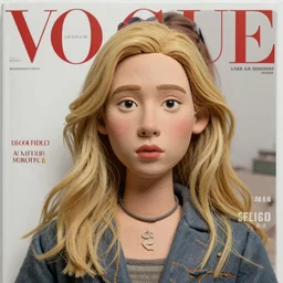 portrait, high quality, clayface is morphing into [ a blond female model in the magazine ]