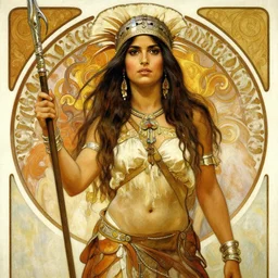 salma hayek as a barbarian warrior, painting by gaston bussiere, craig mullins, greg rutkowski, alphonse mucha