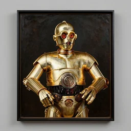 a portrait painting of c 3 po from star wars in a renaissance style hanging in the louvre