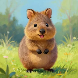 An adorable and colorful fantasy painting of a cute and happy quokka, by greg rutkowski and thomas kinkade, trending on artstation