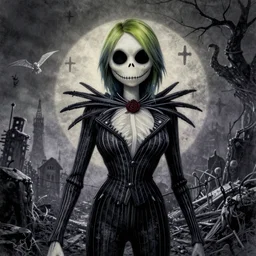grunge drawing of billie eilish in the style of jack skellington
