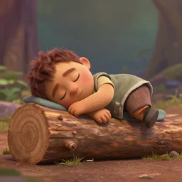 anthropomorphic wooden log sleeping snoozing snoring sleeping sleeping sleeping, pixar style