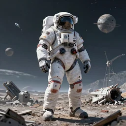 beautiful portrait of a mecha astronaut alone on a distant alien planet with spaceship destroyed, octane render, trending on artstation, hyperrealistic, character photography