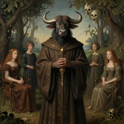 matte symmetrical portrait of buffalo mage. a surrealist interior mental soulscape by hieronymus bosch, cyril rolando, esher and natalie shau, whimsical, profound, impossible. trending on devaintart.