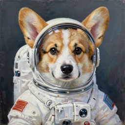 corgi puppy as an astronaut, oil on canvas, intricate, portrait, 8 k highly professionally detailed, hdr, cgsociety