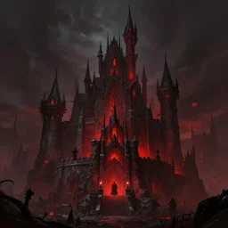 big evil fairy castle - city rock dark shadow elves, might and magic heroes 7, dark fantasy, shadows, artstation trending, unreal engine 5, red