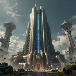 an epic 3 d render of a epic cyberpunk military building, alien civilization, by beeple and fvckrender and visualdon, trending on instagram