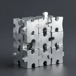a block piled up like a puzzle for contemporary sculpture, simple, silver steel, trending on behance, keyshot 1 1