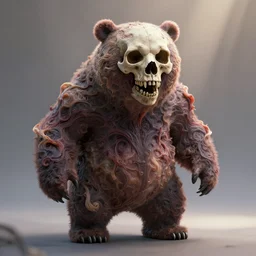 a mutated bear monster, skull protruding from face, warped flesh, dreamlike, intricate detail, 3d render, octane render, god rays, depth of field, trending on artstation, 4k, hd